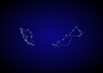 Malaysia concept vector map with glowing cities, map of Malaysia suitable for technology,innovation or internet concepts.