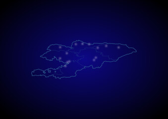 Kyrgyzstan concept vector map with glowing cities, map of Kyrgyzstan suitable for technology,innovation or internet concepts.