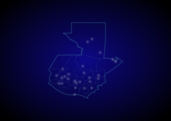 Guatemala concept vector map with glowing cities, map of Guatemala suitable for technology,innovation or internet concepts.