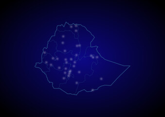 Ethiopia concept vector map with glowing cities, map of Ethiopia suitable for technology,innovation or internet concepts.