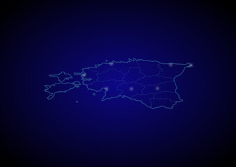 Estonia concept vector map with glowing cities, map of Estonia suitable for technology,innovation or internet concepts.