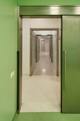 clinic corridor leading to the operating room. doors in the hospital. operating room doors