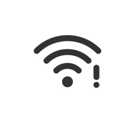 Wifi symbol and exclamation mark icon. Jamming wireless internet signal. Wi-Fi error. Failure wifi icon. Disconnected wireless internet signal. Vector illustration isolated on white background.