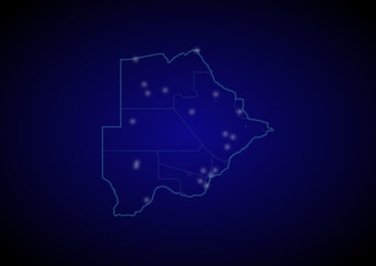 Fototapeta premium Botswana concept vector map with glowing cities, map of Botswana suitable for technology,innovation or internet concepts.