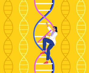 Human DNA, chromosome sequence. Character design. Flat vector illustration.