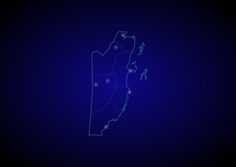 Fototapeta na wymiar Belize concept vector map with glowing cities, map of Belize suitable for technology,innovation or internet concepts.