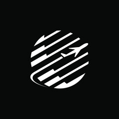 an illustration of a logo depicting a plane and the earth, a depiction to express a travel company