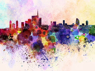 Milan skyline in watercolor background