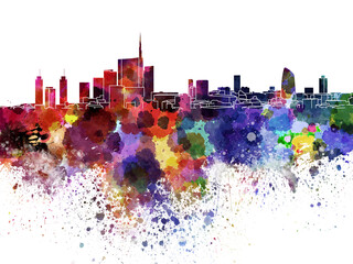Milan skyline in watercolor on white background