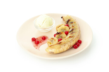 Grilled banana dessert isolated on white background