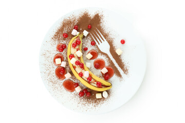 Delicious banana dessert isolated on white background