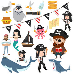 Cute pirate accessories and symbols collection