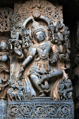 Hoysaleswara Temple sculpture work Halebidu Karnataka India, 12th-century Hindu temple dedicated to Shiva, It is the largest monument in Halebidu, the former Hoysala capital.