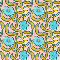 Floral seamless watercolor pattern in a minimalistic style. Hand drawn background with simple flowers