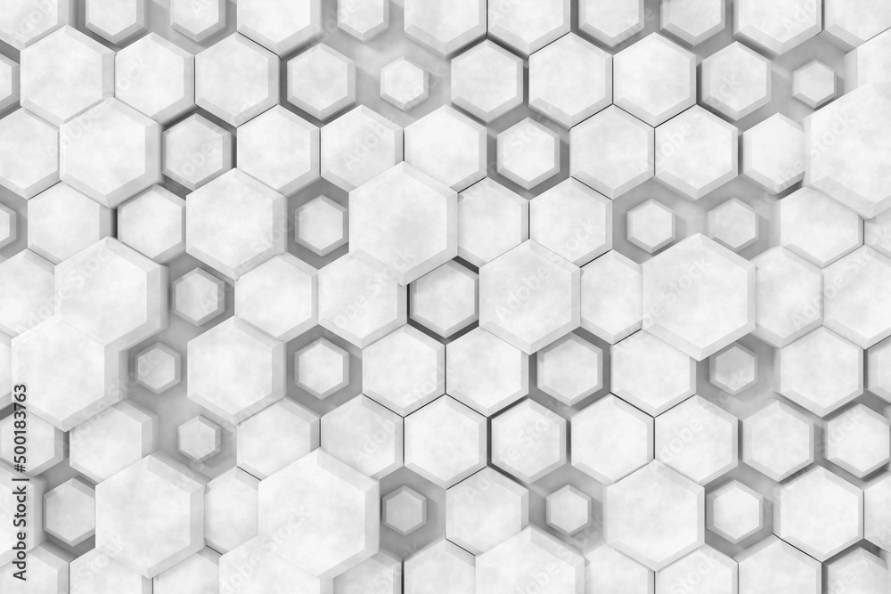 Wall mural wall design with cement textute. abstract background of hexgon. 3d rendering.