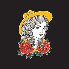 woman with flower illustration vintage