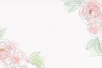 loose watercolor doodle line art peony flower bouquet frame minimal banner background © Unchalee