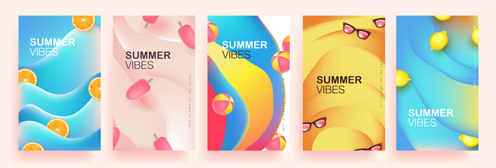 Collection of abstract background designs, colorful summer sale poster, social media promotional content