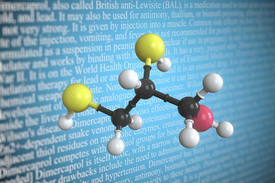 Dimercaprol scientific molecular model, 3D rendering