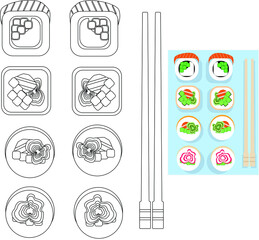 Coloring. Food coloring page. Sushi coloring page