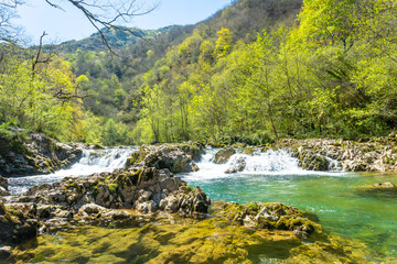 Naklejka na ściany i meble The Sella river between the Tornin to the Olla de San Vicente, near Cangas de Onis. Asturias. Spain
