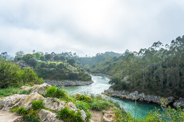 River next to the coast in Bufones de Pria in the town of Llanes. Asturias. Spain