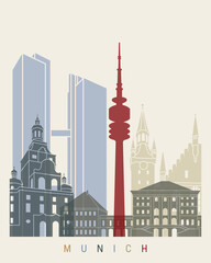 Munich skyline poster - obrazy, fototapety, plakaty