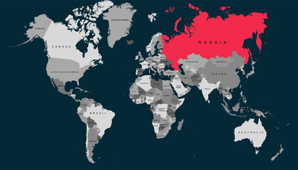 World map. Map of Russia. Russian federation.