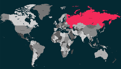 World map. Map of Russia. Russian federation.