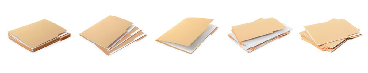 Set of files with documents on white background. Banner design