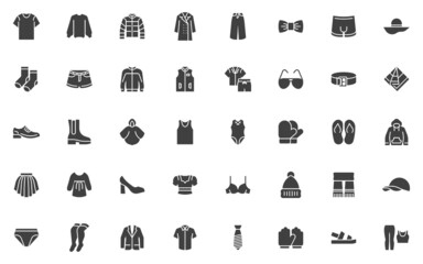 Clothes and accessories vector icons set