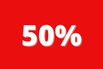 Fifty percent 3D on red background