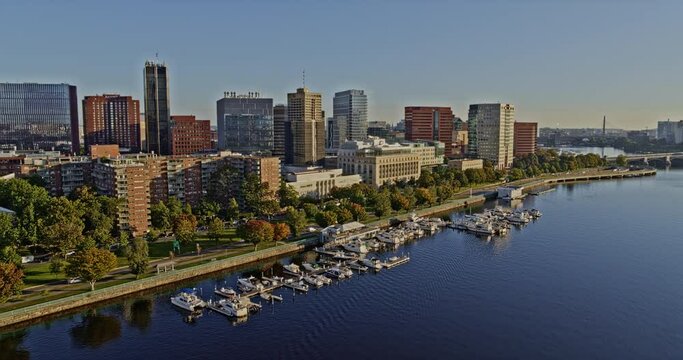 Boston Massachusetts Aerial v255 cinematic panning shot capturing the downtown cityscape and riverside mit campus in cambridge during daytime - Shot with Inspire 2, X7 camera - October 2021