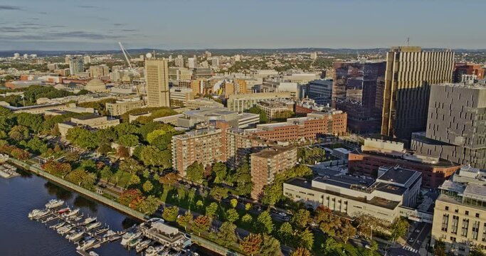 Boston Massachusetts Aerial v256 establishing pan shot capturing modern prestigious mit campus on the riverside at cambridge city during daytime - Shot with Inspire 2, X7 camera - October 2021