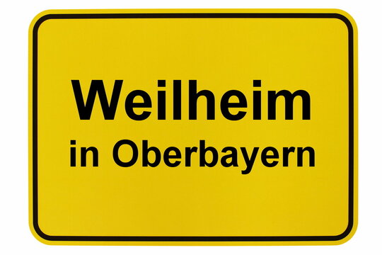 Illustration eines Ortsschildes der Stadt Weilheim in Oberbayern