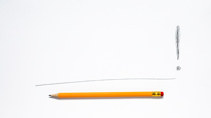 An underline and an exclamation mark are drawn on a piece of paper. Graphite pencil. copy space.
