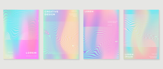 Abstract colorful gradient cover template. Set of poster design with hologram color, dynamic graphic, circle shape, dot pattern. Collection modern banners for flyer, business, ads, decoration, card. - obrazy, fototapety, plakaty