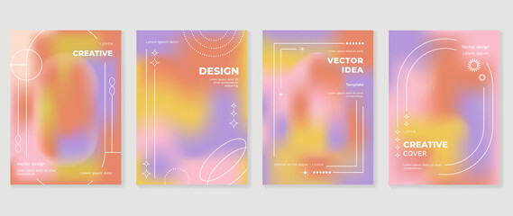 Abstract colorful gradient cover template. Set of poster design with hologram color, dynamic graphic, circle shape, dot pattern. Collection modern banners for flyer, business, ads, decoration, card. - obrazy, fototapety, plakaty