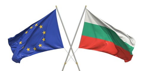 Flags of Bulgaria and the European Union EU on white background. 3D rendering