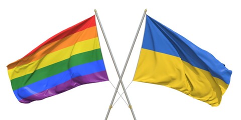 Flags of Ukraine and LGBTQ on light background. 3D rendering