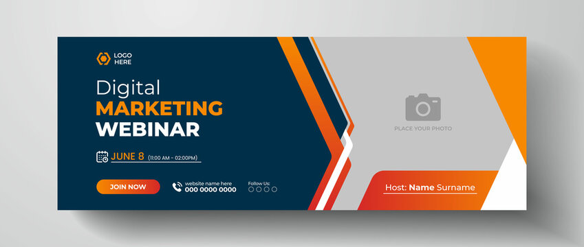 Digital Marketing Webinar Facebook Cover Banner Design, Corporate Business Webinar Web Banner Template, Business Conference Layout