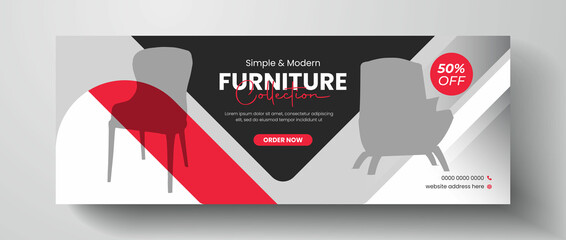 Furniture sale facebook cover page design, web banner for furniture product promotion, sale banner template - obrazy, fototapety, plakaty