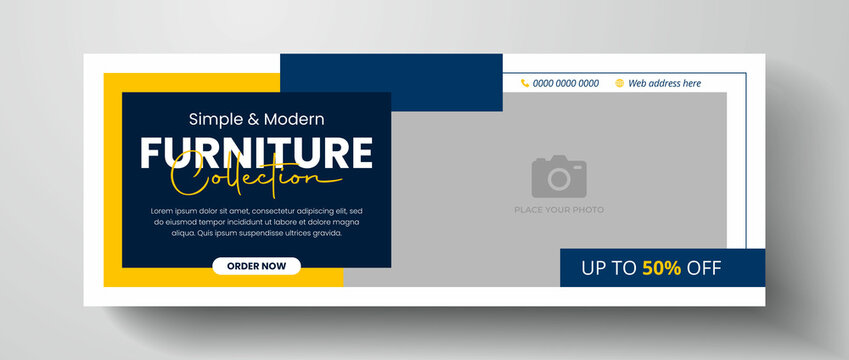 Modern furniture sale facebook page design, Minimal web banner for furniture product promotion, sale banner  template