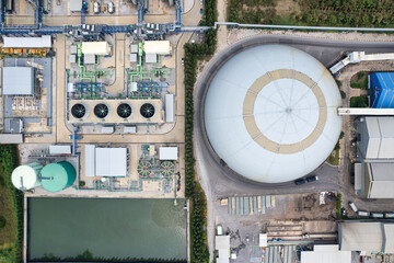 Aerial view of building infrastucture of industry power plant, smart chamical, gas and oil refinery pipeline warehouse