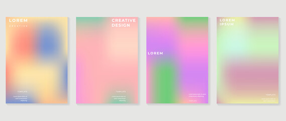 Abstract colorful gradient cover template. Set of poster design with hologram color, dynamic graphic, circle shape, dot pattern. Collection modern banners for flyer, business, ads, decoration, card.