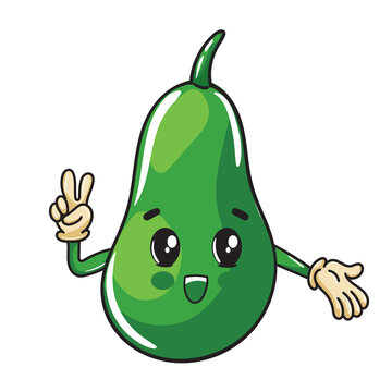 Cute cartoon design of a happy avocado, fruits and vegetables for kids