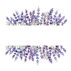 Watercolor lavender illustration for banner and poscard. Botanical elegant framefor invitation in provence style © Оксана К.