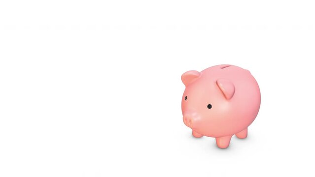 Money falling into piggy bank making it to grow bigger. Money saving concept.