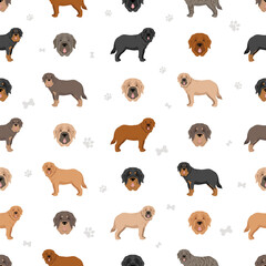 Spanish Mastiff coat colors, different poses seamless pattern