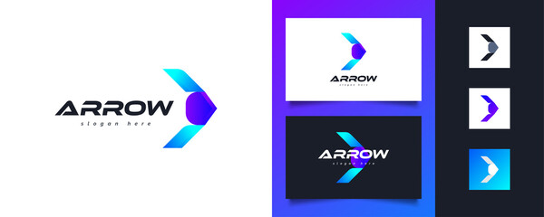 Modern Arrow Logo Design in Blue and Purple Gradient. Abstract Right Arrow Icon for Business or Technology Logo